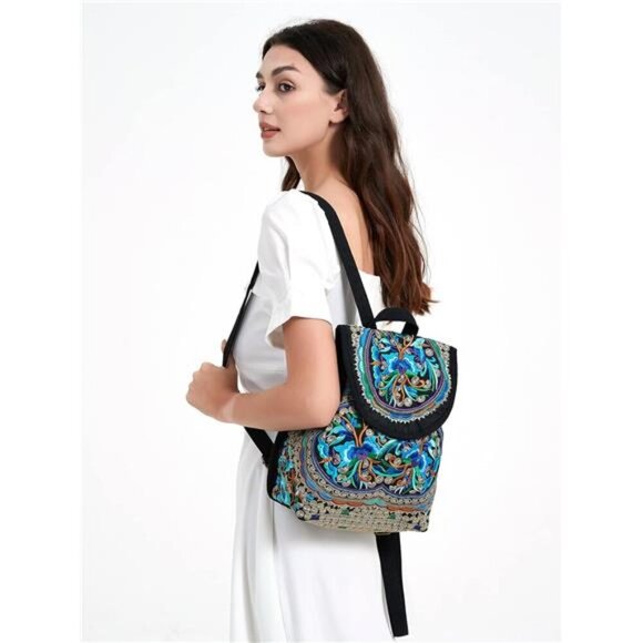 Vintage Embroidered Women Backpacks BohoBackpack Purse Ethnic Travel ShoulderBag - Picture 7 of 8
